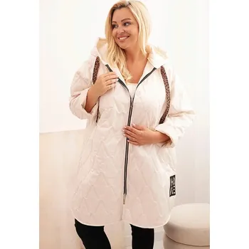 Dámská bunda Plus Size prošívaná s kapucí a nápisem HOPE světlé béžové UNI