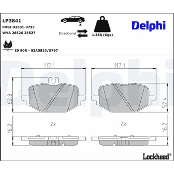 Autodíl Sada brzdových destiček, kotoučová brzda DELPHI LP3841