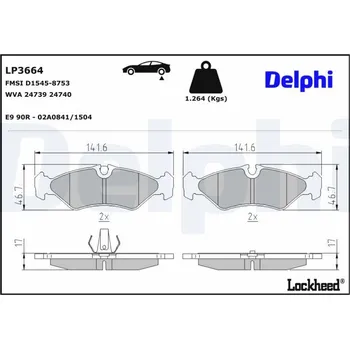 Brzdová destička Sada brzdových destiček, kotoučová brzda DELPHI LP3664
