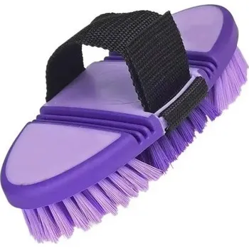 Fialový gumový kartáč se štětinami 18,5x9,5 cm na péči o koně masážní kartáč na čištění srsti hřívy ocasu odstraňování blech klíšťat