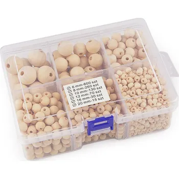 Dětské navlékací korálky Sada dřevěných korálků v boxu, barva přírodní sv.