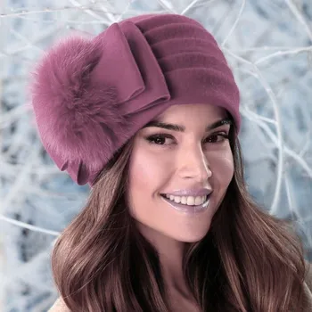 Čepice KRUMLOVANKA Dámská zimní čepice s kožešinou W-0007/506 starorůžová