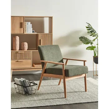 Obývací stěna Čalouněné křeslo zelené čalounění polyester s dřevěným rámem a područkami retro design obývací pokoj Beliani