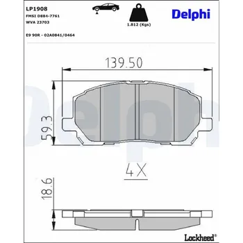 Brzdová destička Sada brzdových destiček, kotoučová brzda DELPHI LP1908