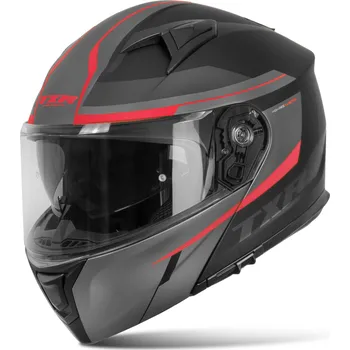 Helma na motorku TXR Výklopná přilba na motorku Rival černo-šedo-červená XXL (Příprava pro Pinlock®; příprava pro komunikátory; polykarbonátová skořepina; mikrometrická přezka; sluneční clona; pratelný interiér; Kompatibilita s brýlemi)