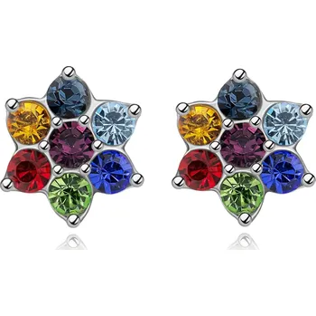 Náušnice Stříbrné náušnice 925 - květina s barevnými krystaly Swarovski