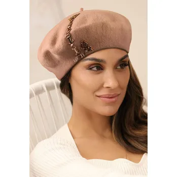 Čepice KRUMLOVANKA Dámský vlněný baret se zdobením W-0621/158 tmavě béžový
