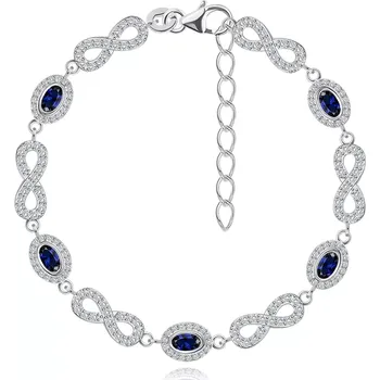 Náramek Stříbrný náramek 925 - ovály a symboly nekonečna, modré a čiré zirkony