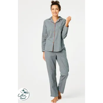 Dámské pyžamo Dámské pyžamo rozepínací knoflíky pepita vzor bavlna, pepit L i384_43240433