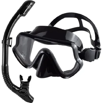 Sada na šnorchlování Brýle 16,5 x 8,8 cm se silikonovým těsněním Tvrzené sklo Šnorchl 43 cm s ventilem Potápěčské vybavení černá
