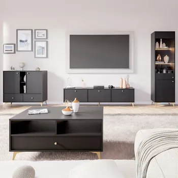 Obývací stěna Obývací stěna TOKYO 1 c | 4 díly | černá grafit/zlatá