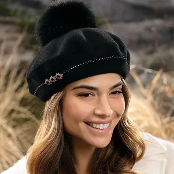 Čepice KRUMLOVANKA Dámský vlněný baret W-0091/018 černý