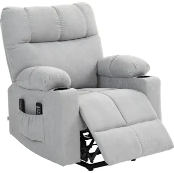 Masážní křeslo Polohovací křeslo HOMCOM pro seniory s dálkovým ovládáním, 144 cm x 91 cm x 88 cm, světle šedá