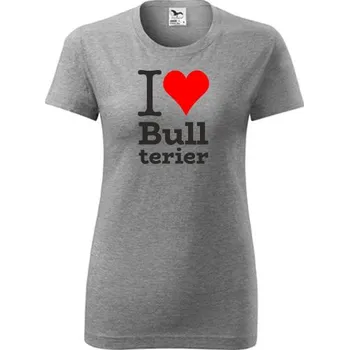 Dámské tričko Šedé dámské tričko I love Bullterier - dárek pro pejskařku - barva šedá - velikost S
