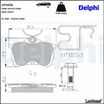 Brzdová destička Sada brzdových destiček, kotoučová brzda DELPHI LP1626