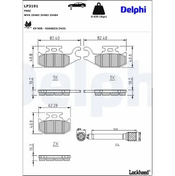 Brzdová destička Sada brzdových destiček, kotoučová brzda DELPHI LP3191