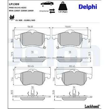 Brzdová destička Sada brzdových destiček, kotoučová brzda DELPHI LP1309