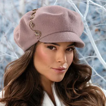 Čepice Starorůžová dámská zimní čepice s kšiltem Krumlovanka z 100% vlny Woolmark W-0901/540