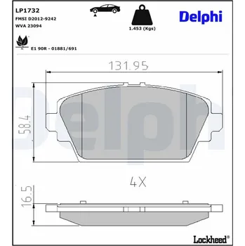 Brzdová destička Sada brzdových destiček, kotoučová brzda DELPHI LP1732