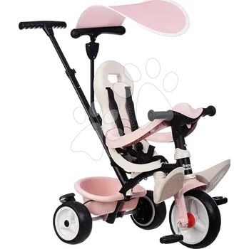 Dětská tříkolka Tříkolka a kočárek v jednom s vysokou opěrkou Baby Balade Tricycle Pink Smoby se slunečníkem brzdou a tichými EVA kolečky růžová od 10 měsíců