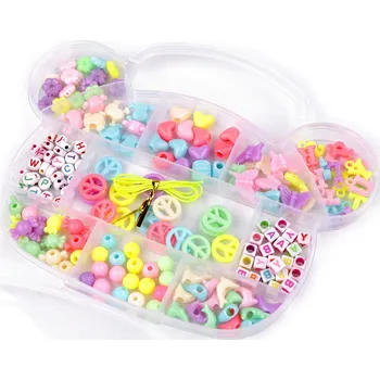 Dětské navlékací korálky Sada korálků s pruženkou v boxu mušle, jednorožec, medvídek, barva 4 mix transparent medvěd