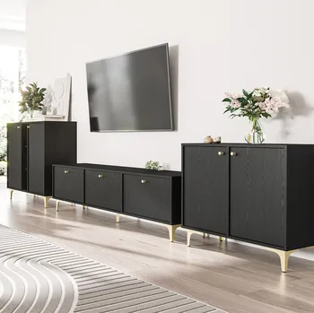 Obývací stěna Obývací stěna TOKYO 1 c | 3 díly | černá grafit/zlatá