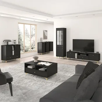 Obývací stěna Obývací stěna TOKYO 1 c | 5 dílů | černá grafit/zlatá