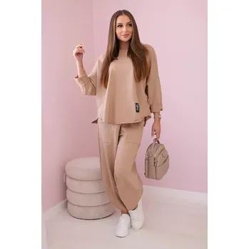 Dámská halenka Bavlněná mikina kalhoty set Lehký velbloud UNI