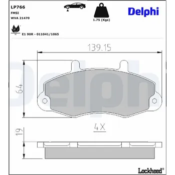 Auto-moto Sada brzdových destiček, kotoučová brzda DELPHI LP766
