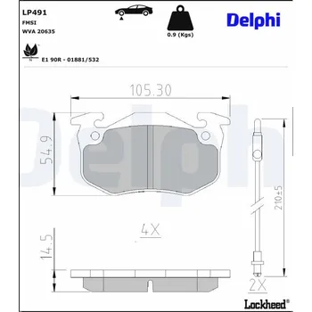 Auto-moto Sada brzdových destiček, kotoučová brzda DELPHI LP491