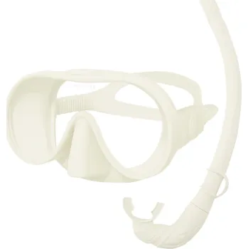 Sada na šnorchlování 180° panoramatická maska s tvrzeným sklem proti zamlžování a silikonový skládací šnorchl na potápění krémová
