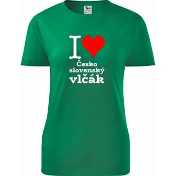 Dámské tričko Zelené dámské tričko I love Československý vlčák - dárek pro pejskařku - barva zelená - velikost XXL