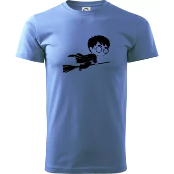 Pánské tričko Harry obrázek na koštěti - Klasické pánské triko vyšší gramáže - S ( Azurově modrá )
