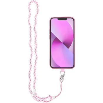 Přívěsek CRYSTAL DIAMOND na telefon / délka šňůrky 74cm (37cm do poutka) / na krk - světle růžová