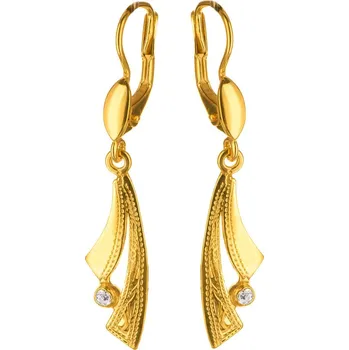 Náušnice Argento 66887 Pozlacené stříbrné náušnice - s ručním gravírem, čirý kulatý zirkon