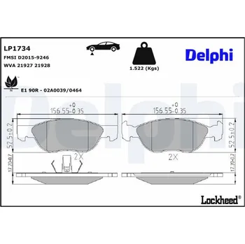 Brzdová destička Sada brzdových destiček, kotoučová brzda DELPHI LP1734