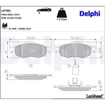 Brzdová destička Sada brzdových destiček, kotoučová brzda DELPHI LP781