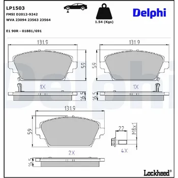 Brzdová destička Sada brzdových destiček, kotoučová brzda DELPHI LP1503