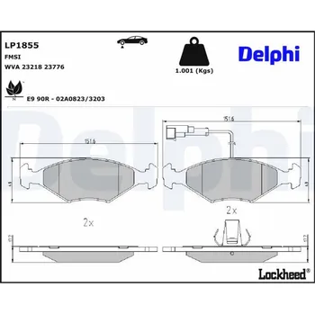 Brzdový systém Sada brzdových destiček, kotoučová brzda DELPHI LP1855