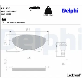 Brzdová destička Sada brzdových destiček, kotoučová brzda DELPHI LP1730