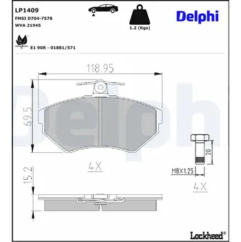 Auto-moto Sada brzdových destiček, kotoučová brzda DELPHI LP1409