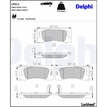 Brzdová destička Sada brzdových destiček, kotoučová brzda DELPHI LP611