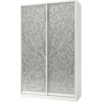 Šatní skříň Skříň Rim-Veneziano 2D 1,3 m bílá s fasádami umělecké matování, dekor 725LR matné pozadí