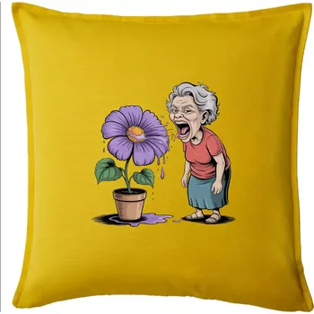 Polštář Stará paní plive na fialu - Polštář 50x50 - 50x50 - Pouze potah ( Žlutá )