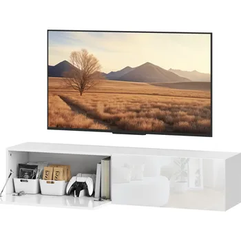 Televizní stolek HOMCOM Nástěnná skříňka pod televizor, plovoucí televizní komoda s velkým množstvím polic a úložného prostoru, dřevotříska, bílá barva