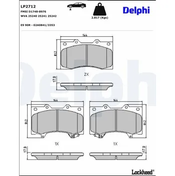 Brzdový systém Sada brzdových destiček, kotoučová brzda DELPHI LP2712