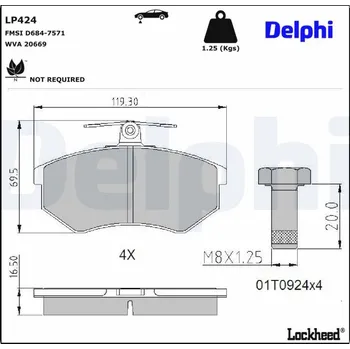 Brzdová destička Sada brzdových destiček, kotoučová brzda DELPHI LP424