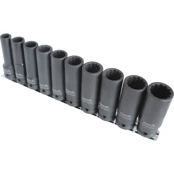 Gola hlavice Hlavice nástrčné úderové 1/2" 10-22 mm, 12hranné, prodloužené 78 mm, 10 ks na liště - ASTA