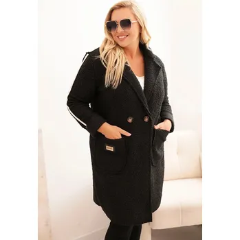 Dámský kabát Dámský kabát Plus Size z umělého beránka s kapsami černý UNI