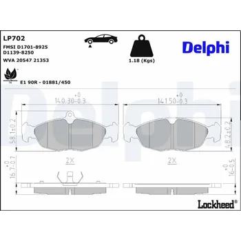 Brzdová destička Sada brzdových destiček, kotoučová brzda DELPHI LP702
